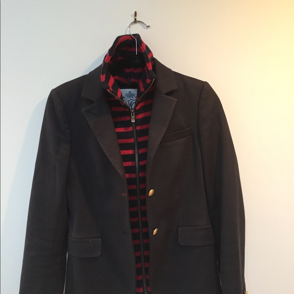 Faconnable navy blazer with knit collar insert